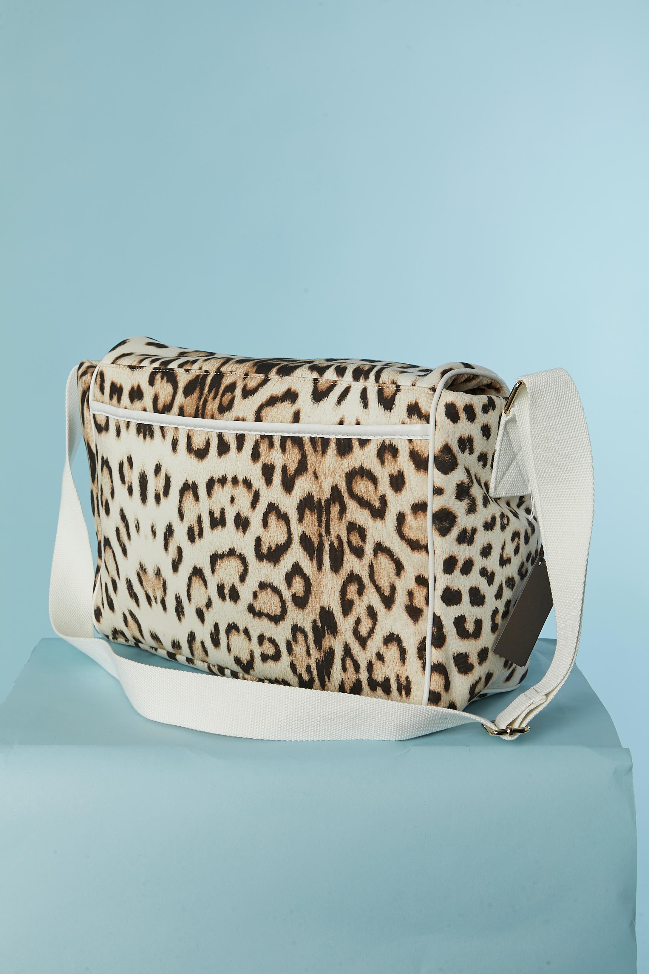 Beige Quilted cotton jersey messenger bag with animal print ROBERTO CAVALLI New For Sale