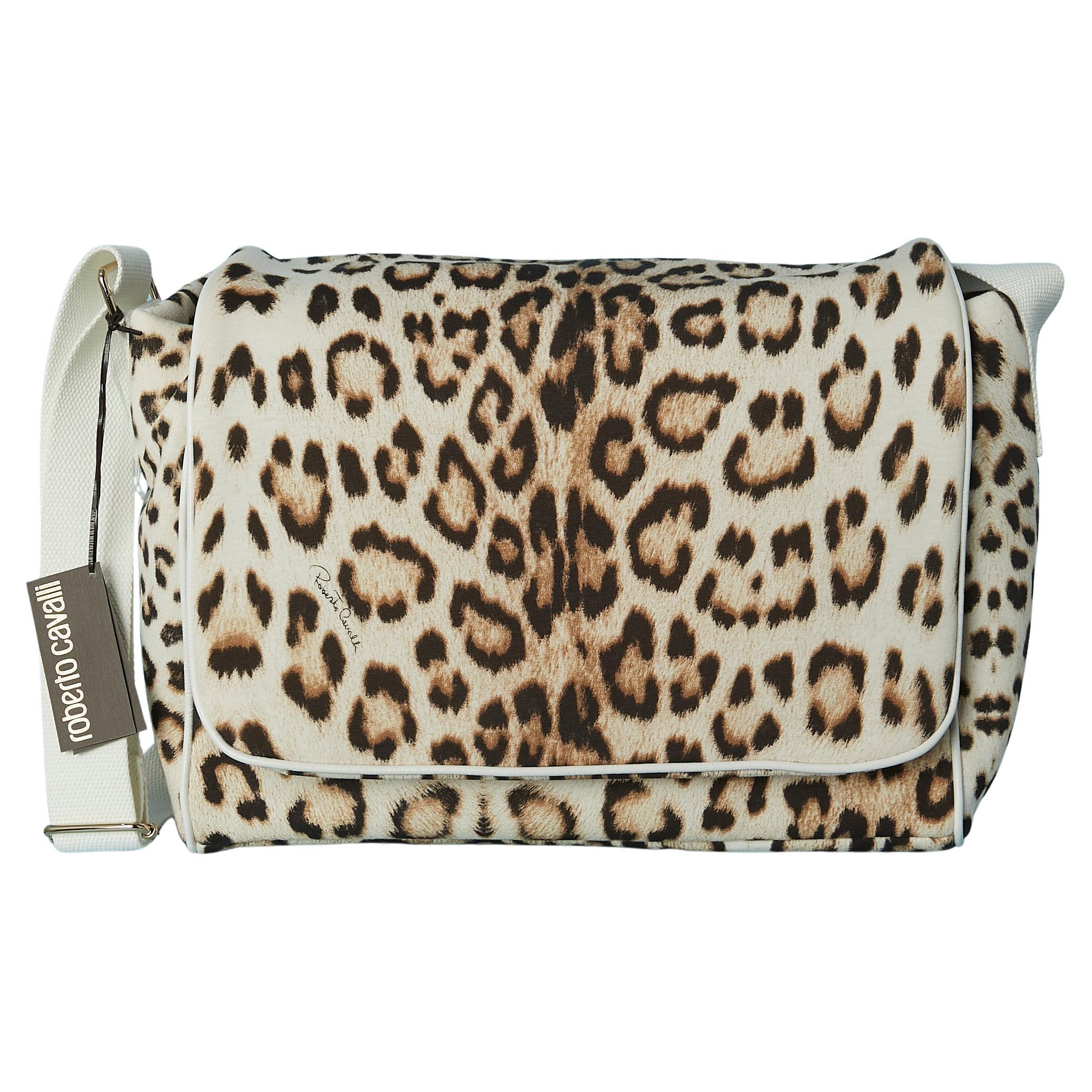 Quilted cotton jersey messenger bag with animal print ROBERTO CAVALLI New