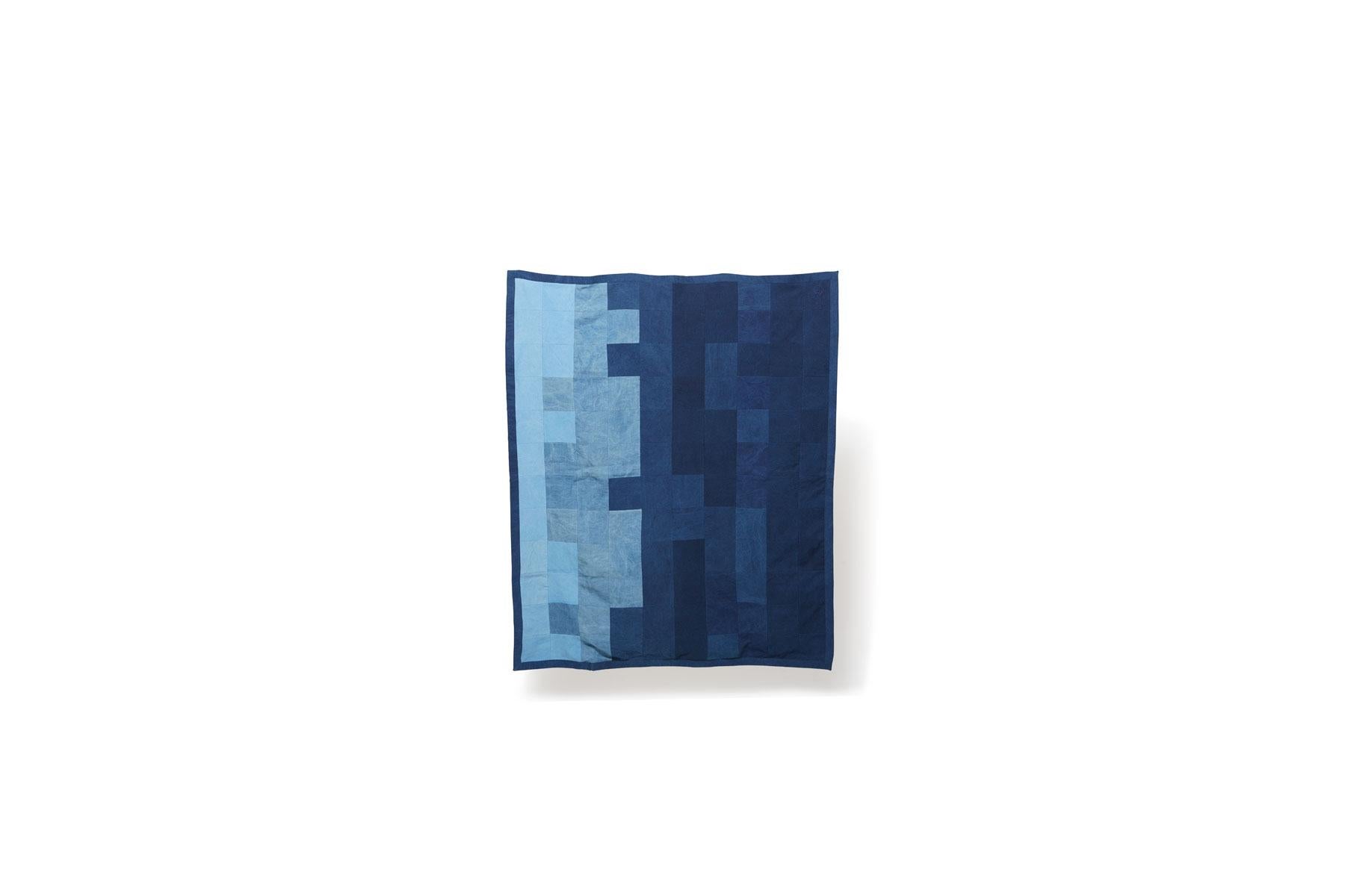 Modern Quilted Indigo Canvas Throw Blanket V2 For Sale