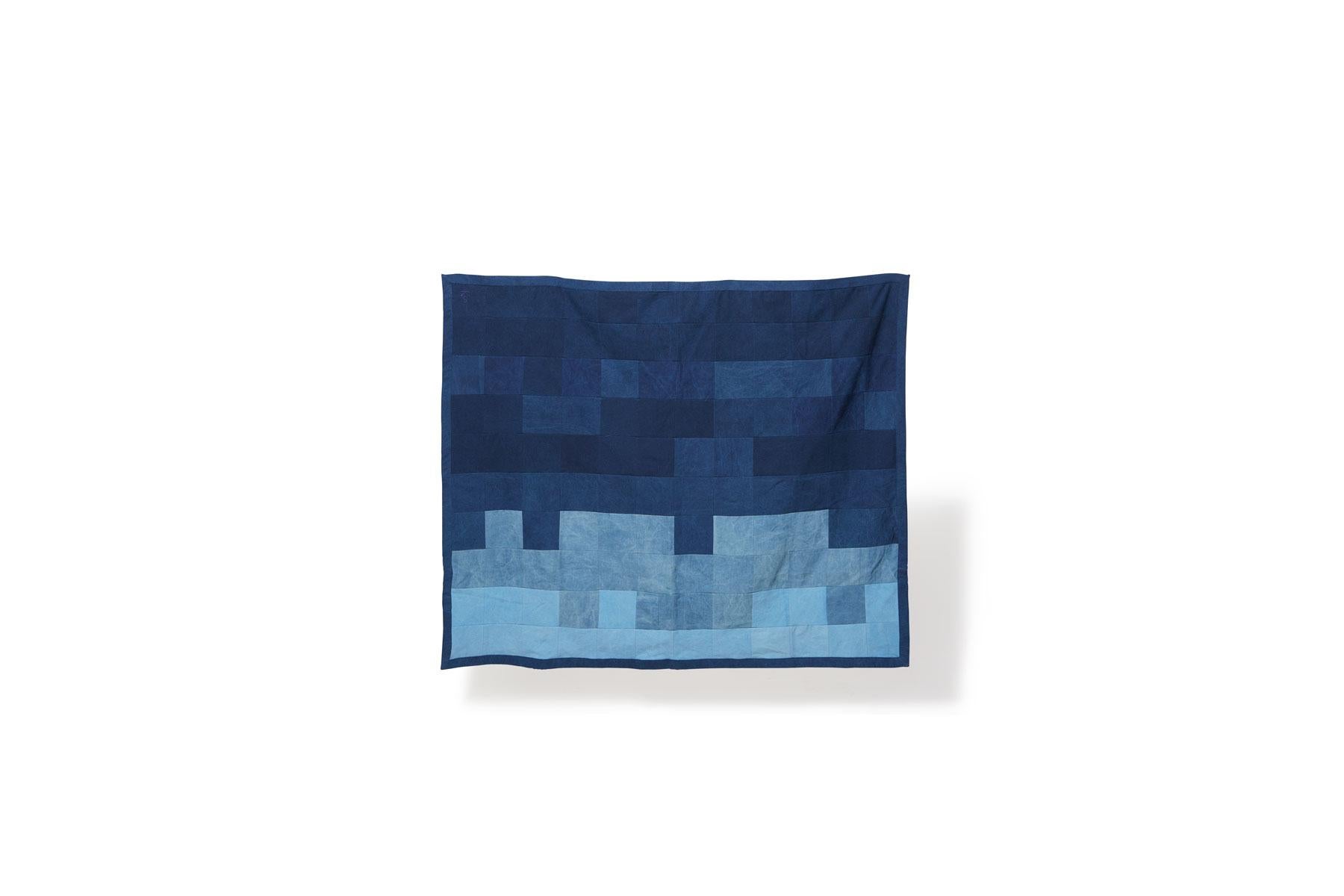 American Quilted Indigo Canvas Throw Blanket V2 For Sale