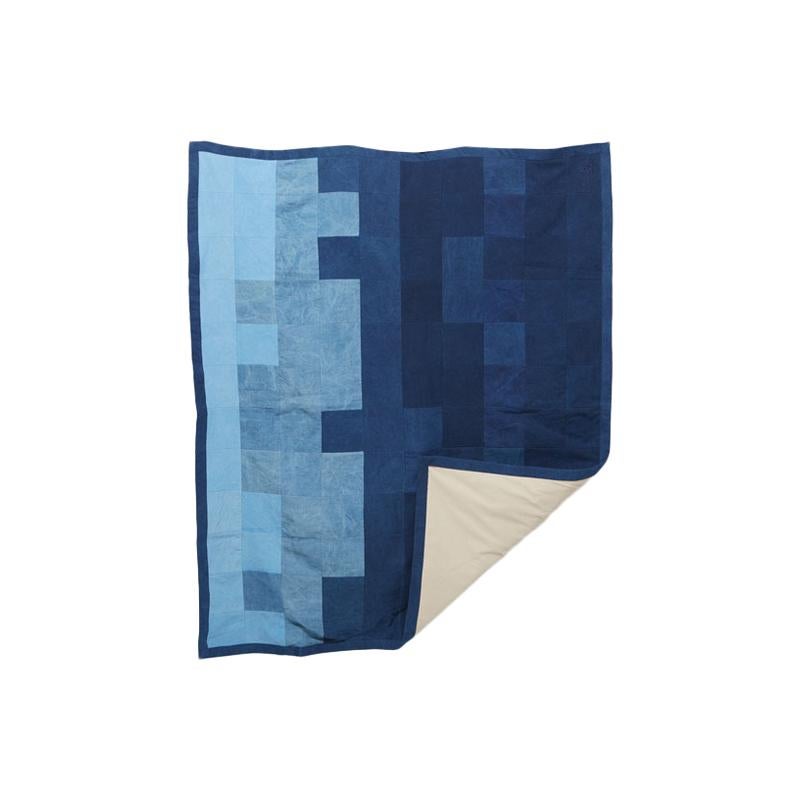 Quilted Indigo Canvas Throw Blanket V2 For Sale