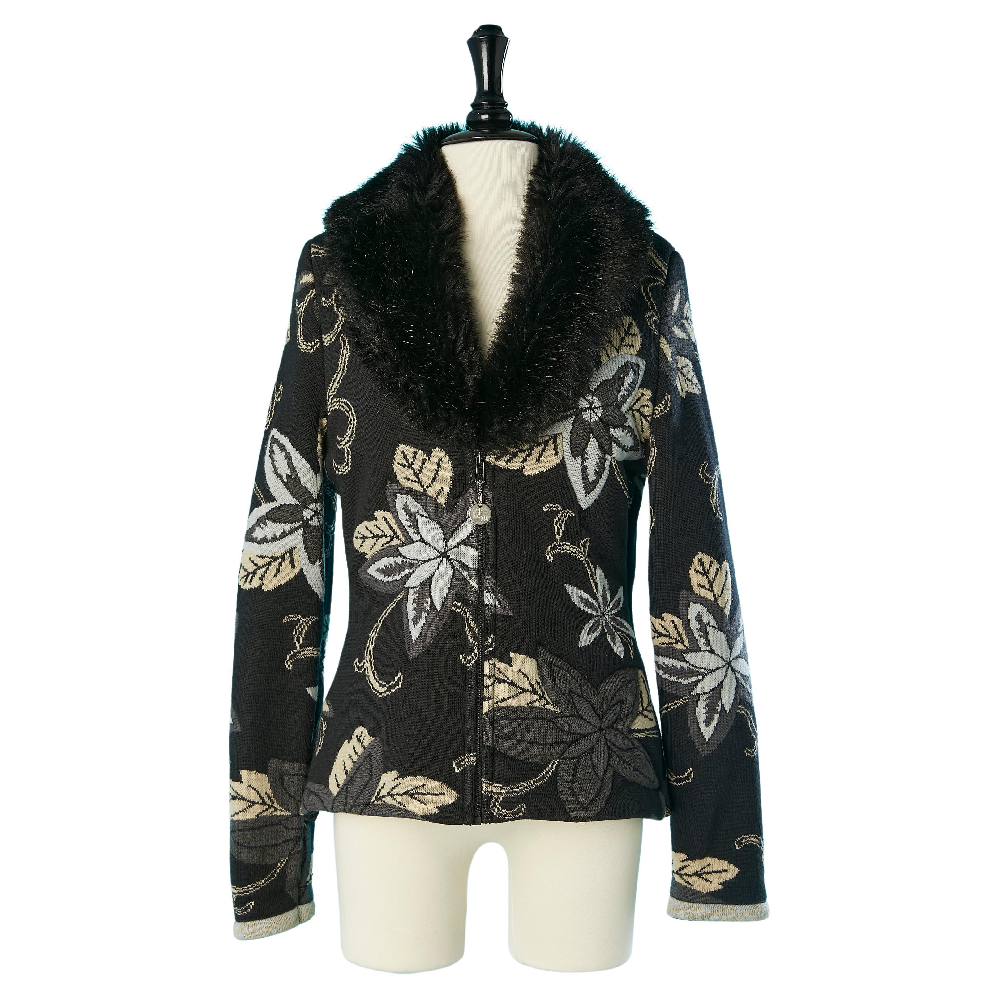 Quilted knit jacquard jacket with faux fur collar Kenzo Jeans  For Sale
