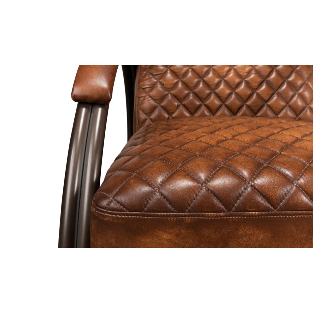 Quilted Leather Industrial Armchair For Sale 1