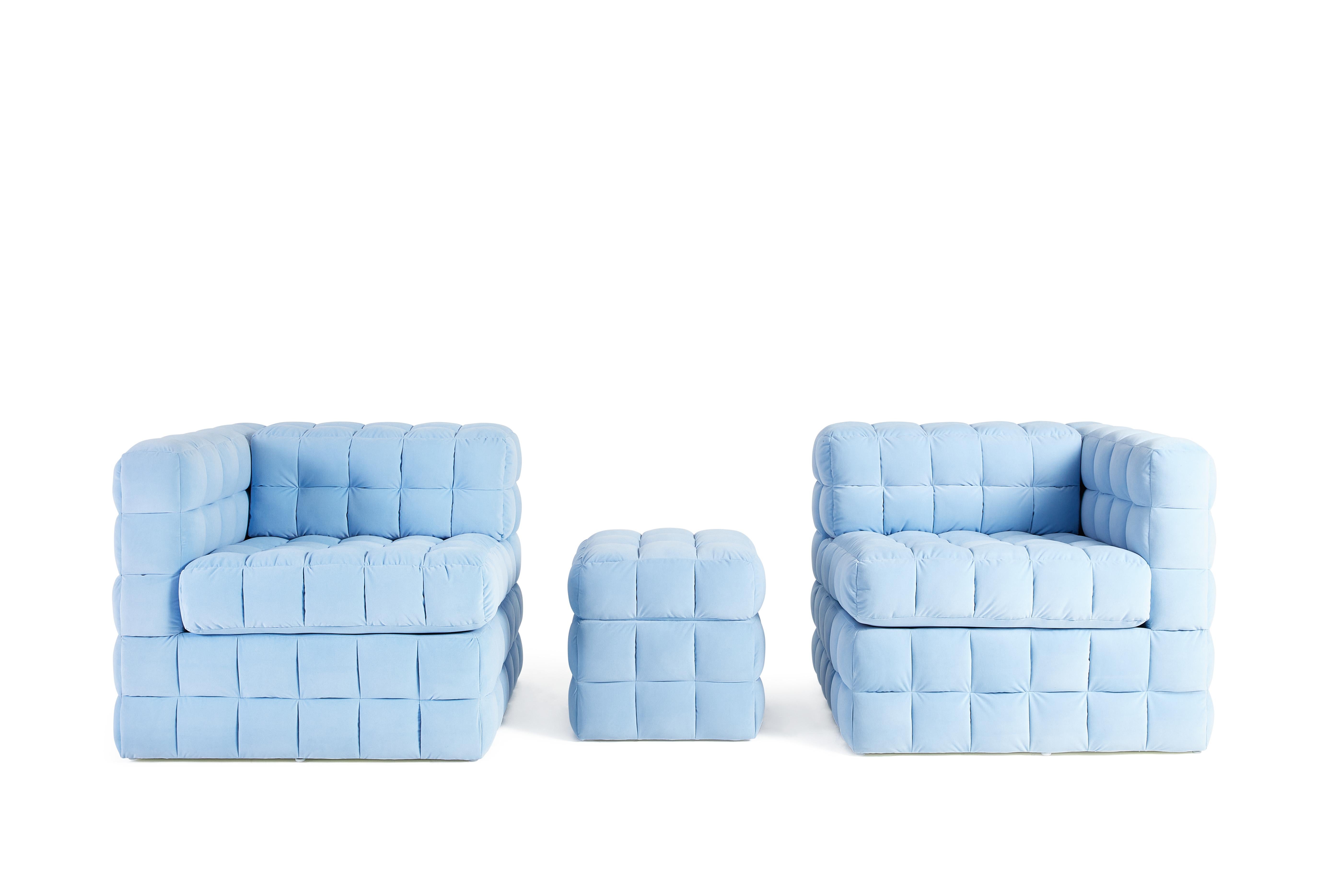 Hand-Crafted Quilted, Modular Sofa with Ottoman For Sale