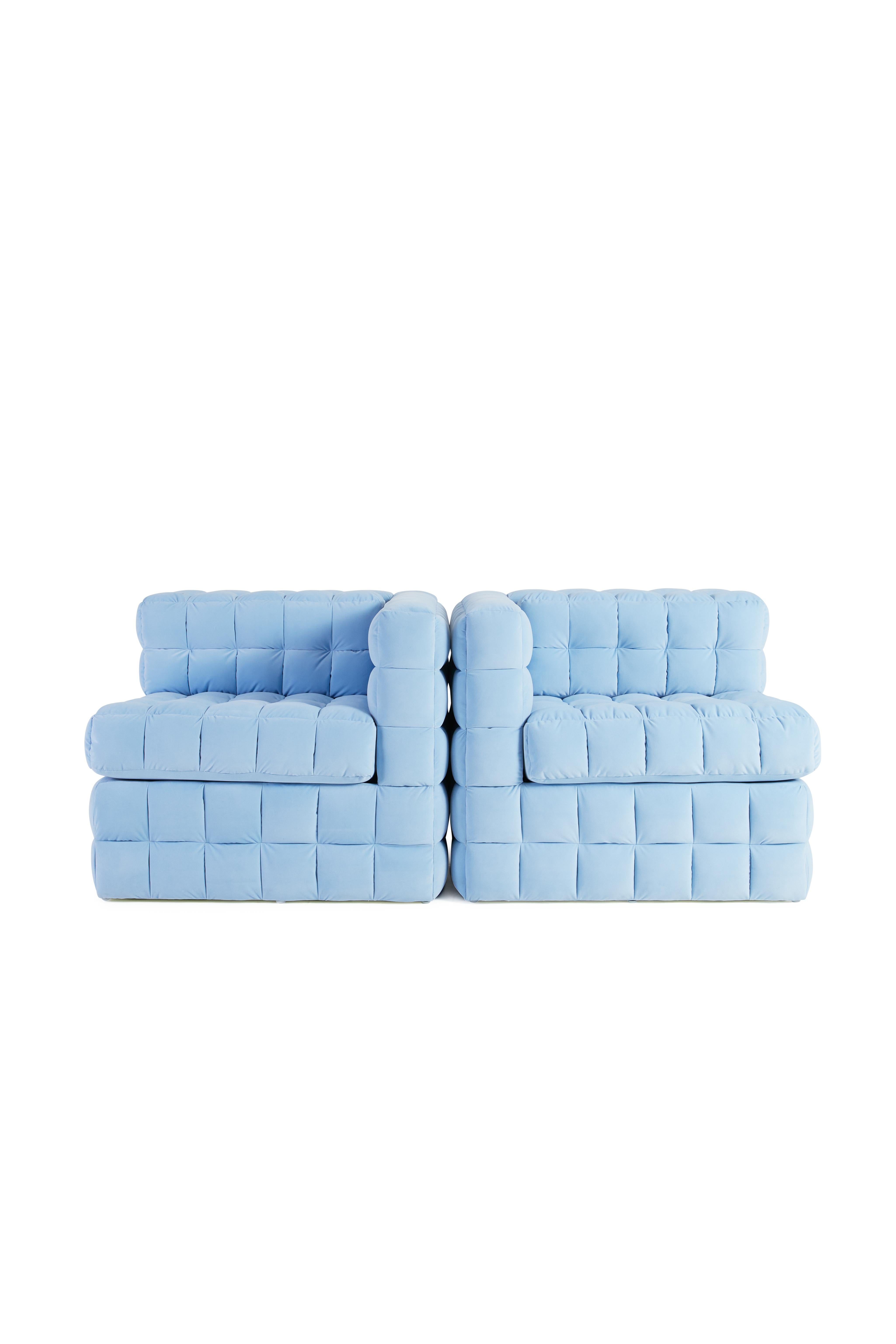Contemporary Quilted, Modular Sofa with Ottoman For Sale