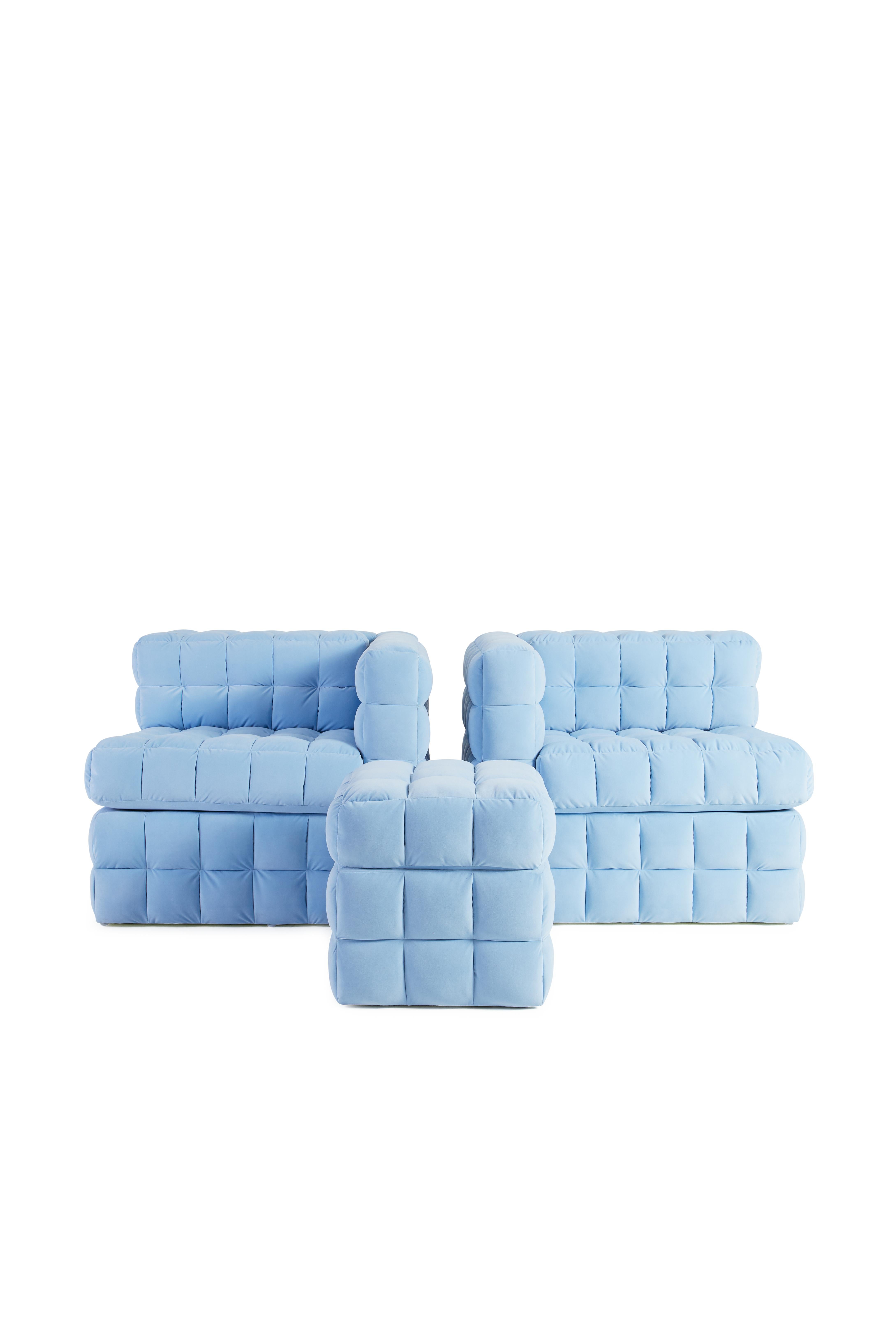 Fabric Quilted, Modular Sofa with Ottoman For Sale