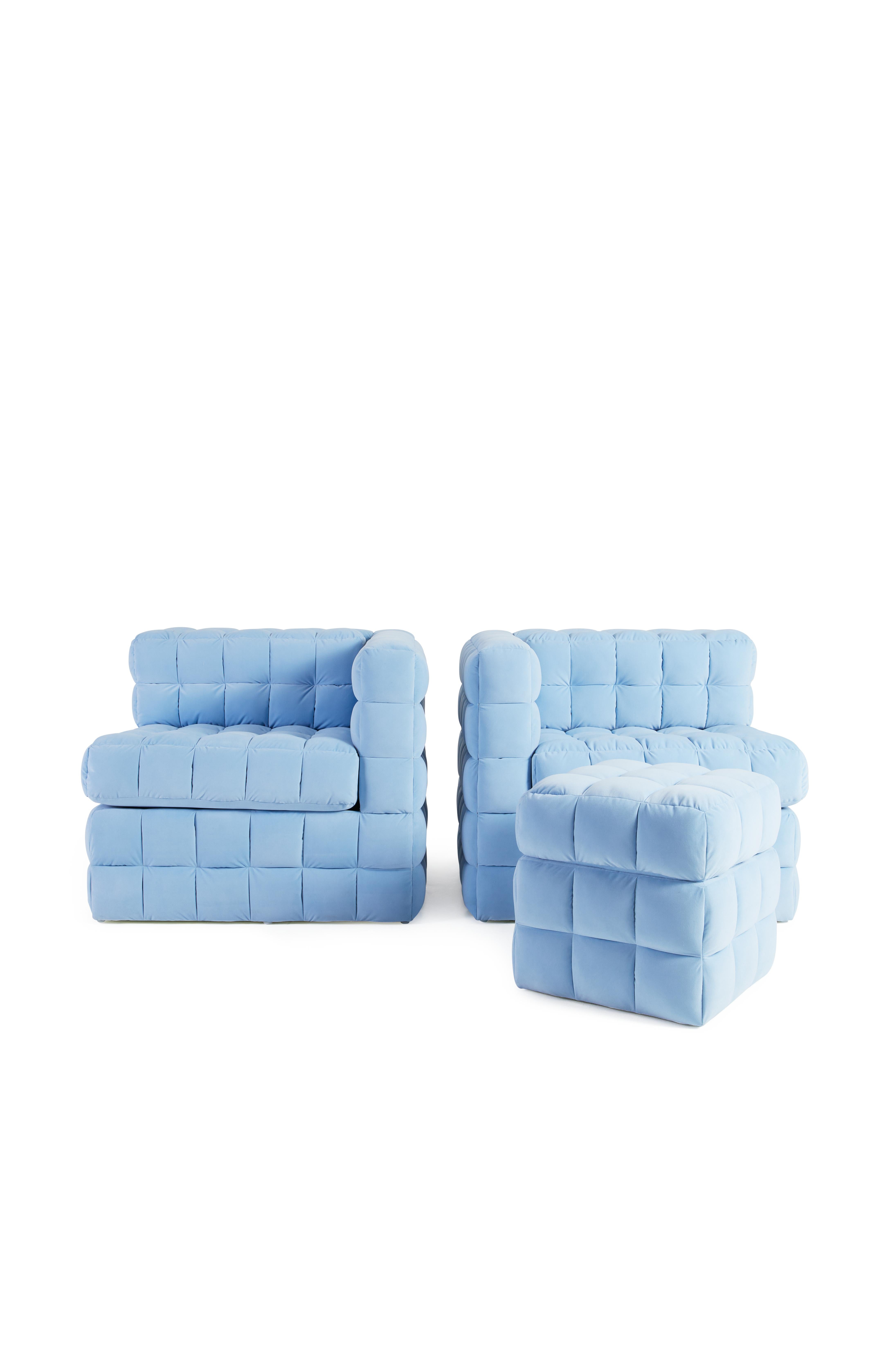 Quilted, Modular Sofa with Ottoman For Sale 1