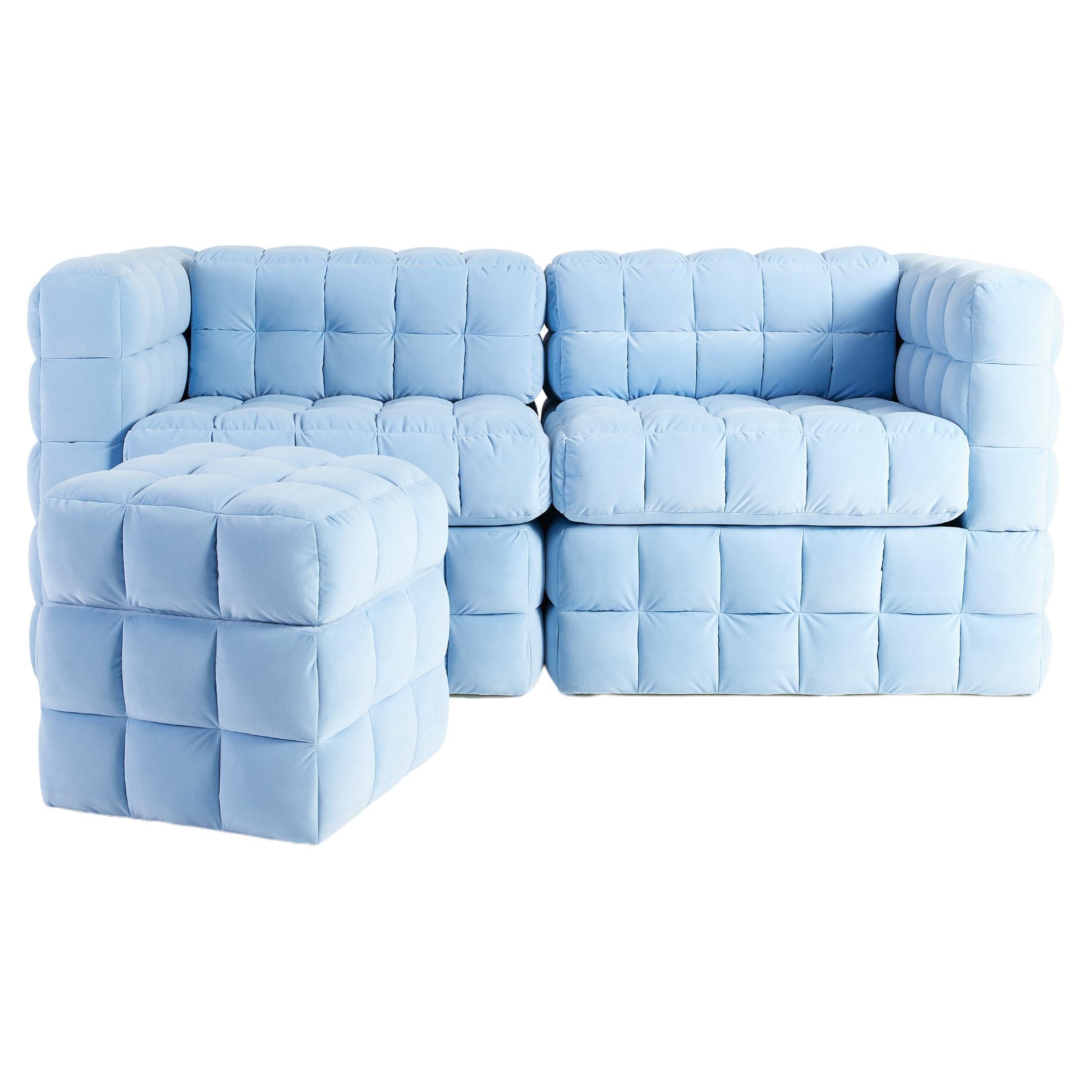Quilted, Modular Sofa with Ottoman For Sale
