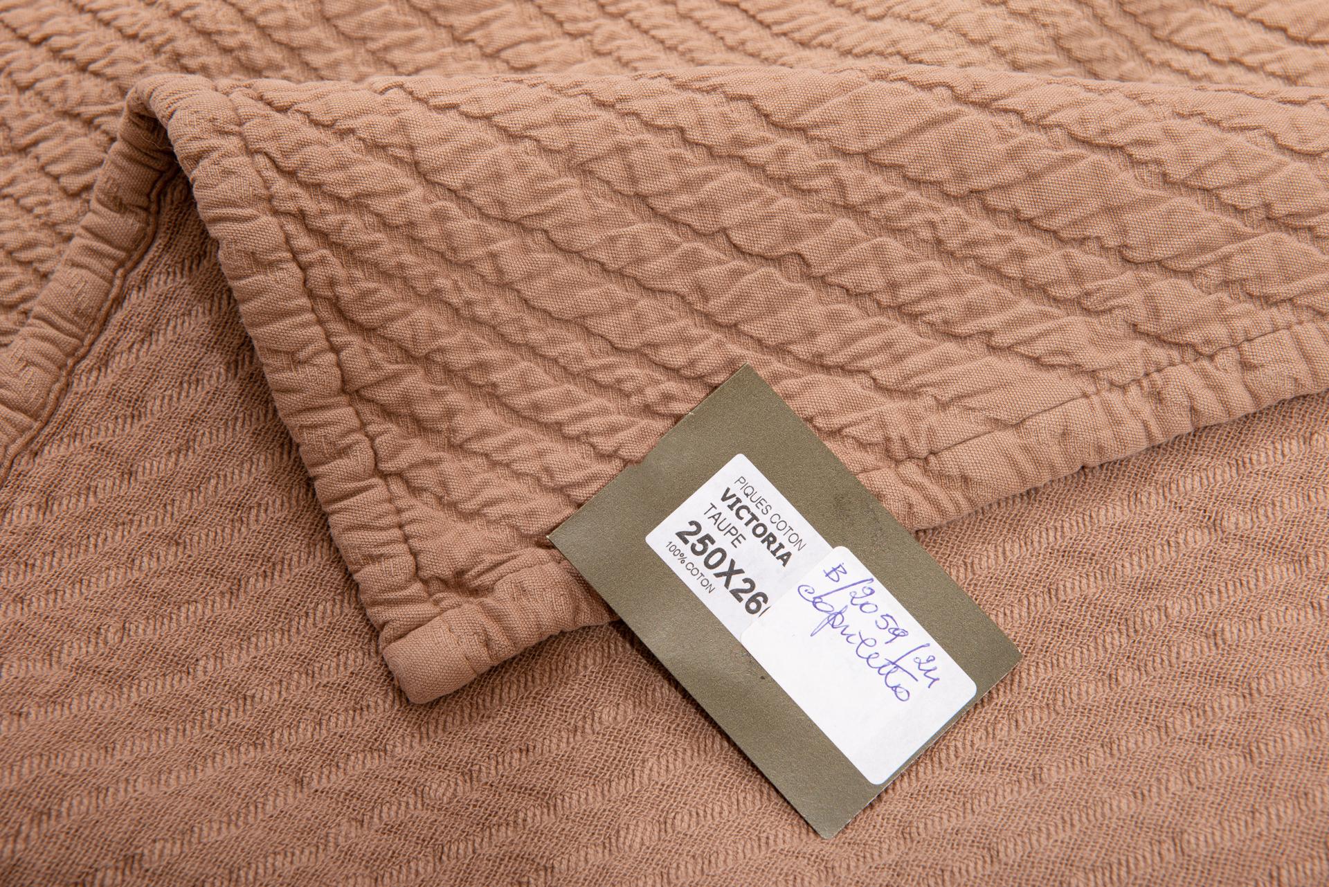 French Quilted Taupe Cotton  Bedspread or Bedcover  For Sale