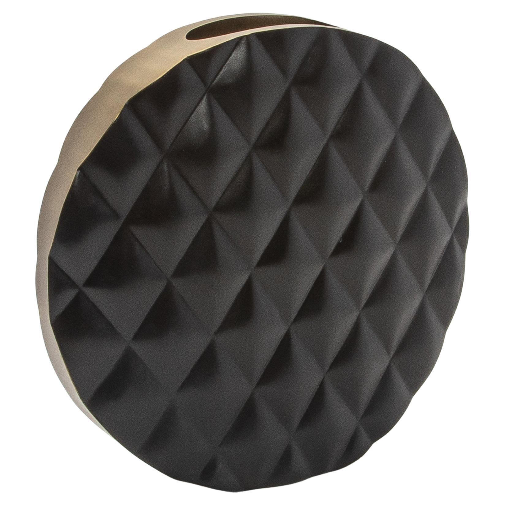 Modern Quilted Vase in Black Oak with Brass Details by KIFU Paris
