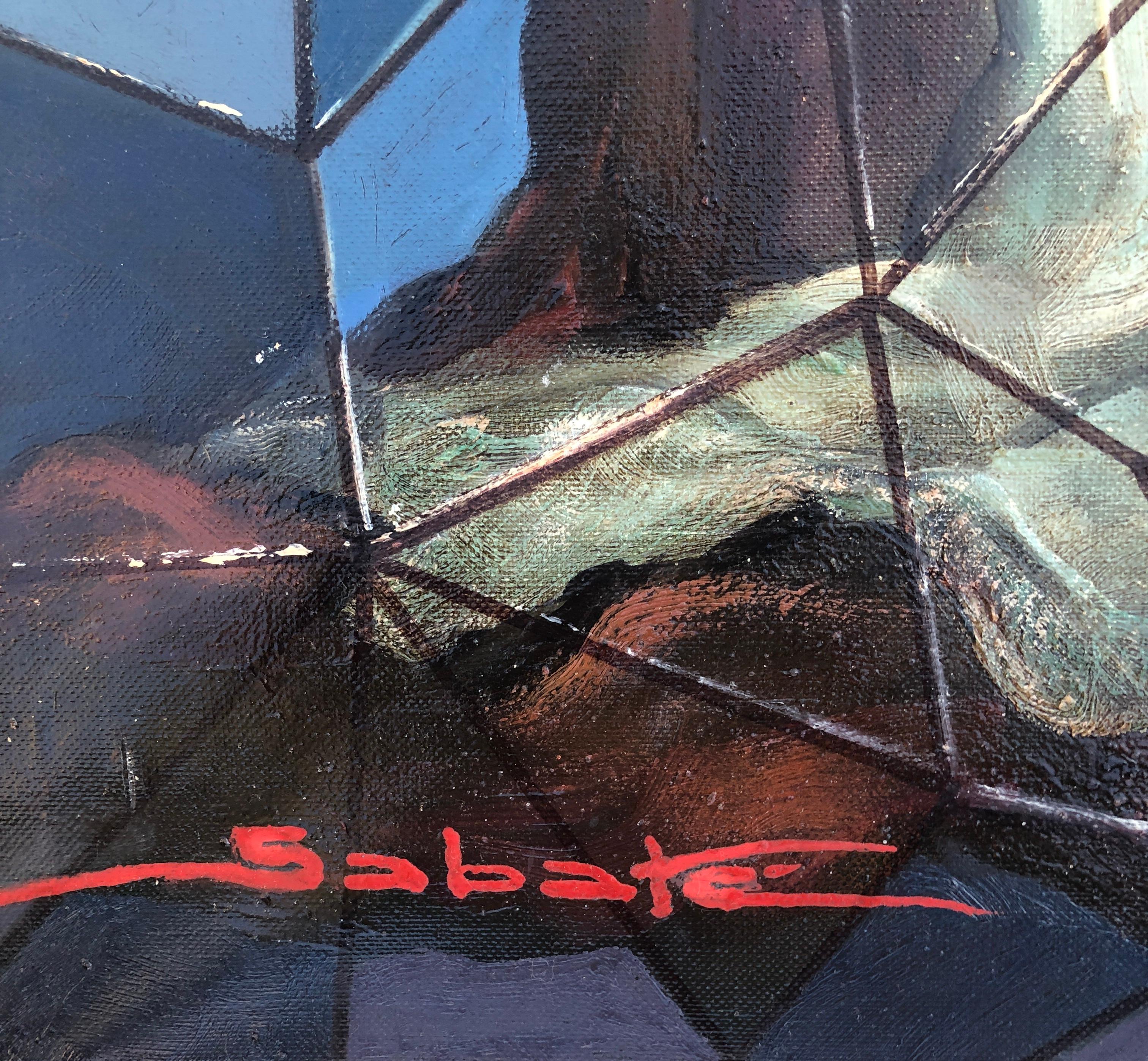 Stained glass con donna nuda, pittura ad olio su tela - Painting di Quimet Sabate