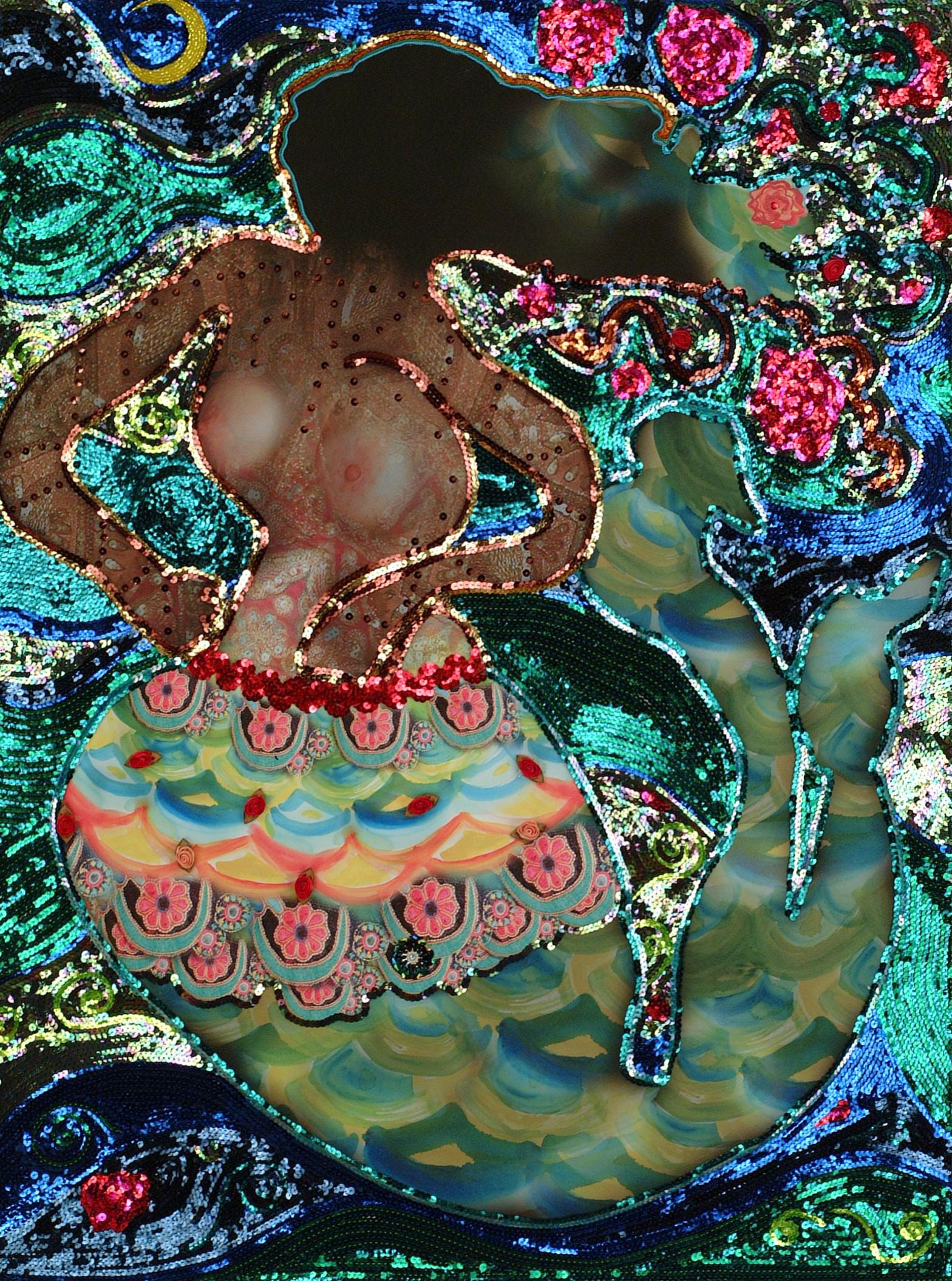 Quimetta Perle Figurative Painting - Mermaid and Moon