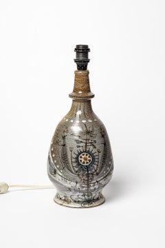 Quimper 20th century design ceramic table lamp abstract decoration 30 cm