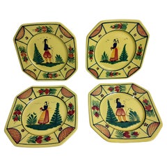 Quimper Faience Set of 4 Lunch Plates France, C1980