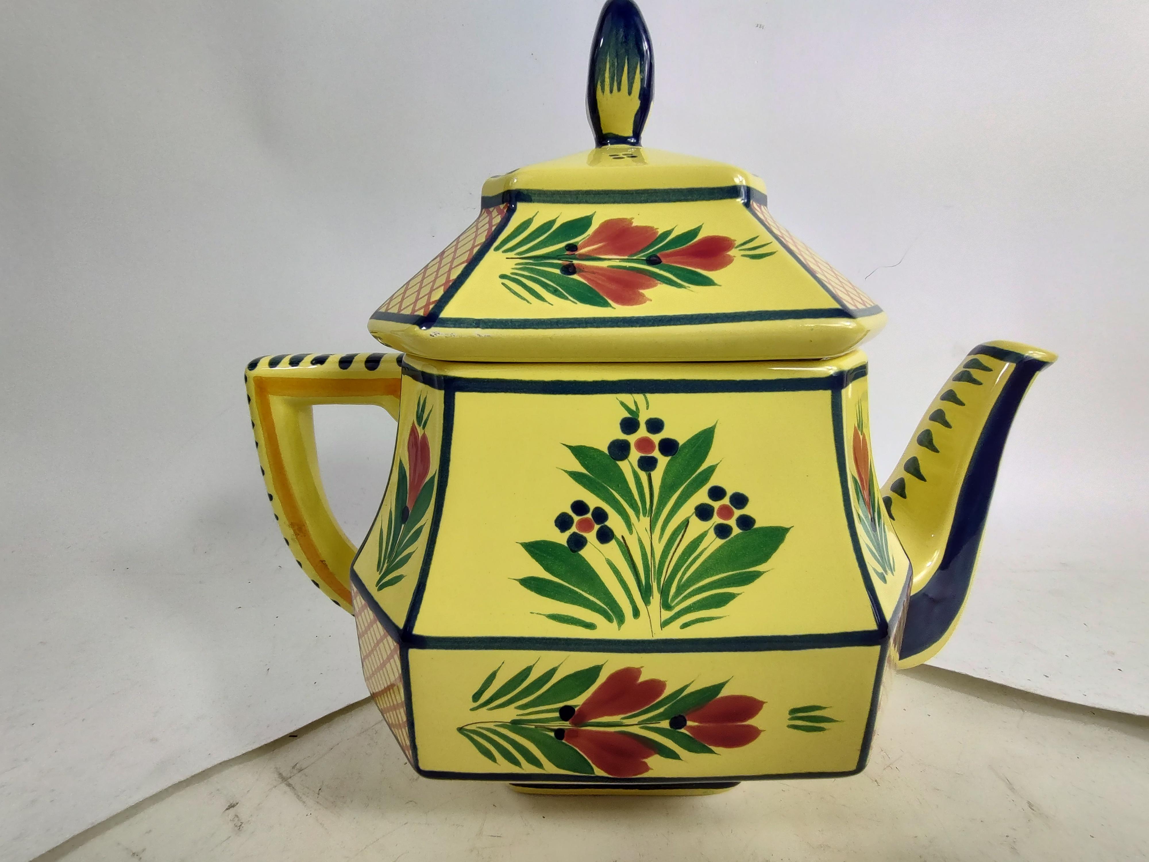 Late 20th Century Quimper Faience Teapot with Breton Woman For Sale