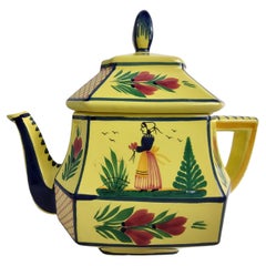Vintage Quimper Faience Teapot with Breton Woman