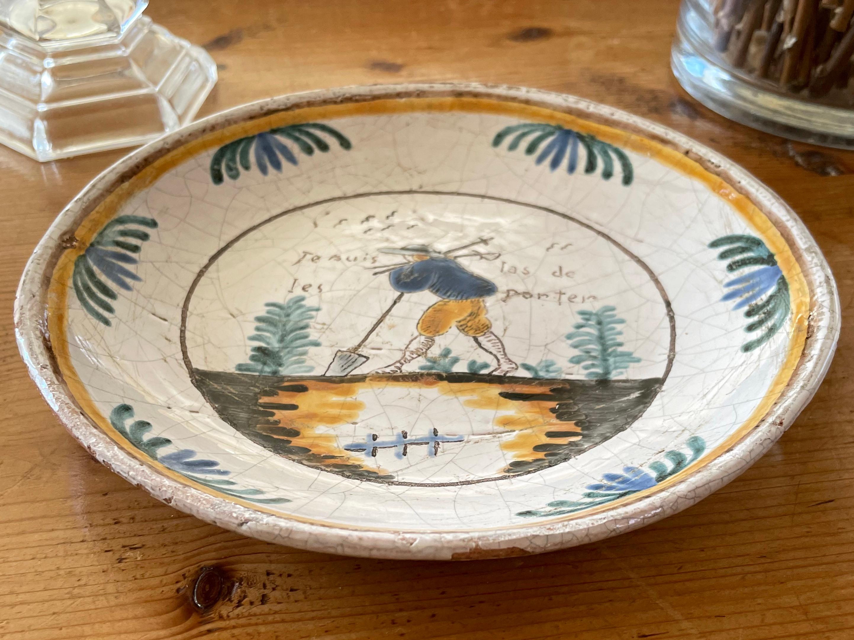Hand-Painted Quimper French Blue and White Plate For Sale