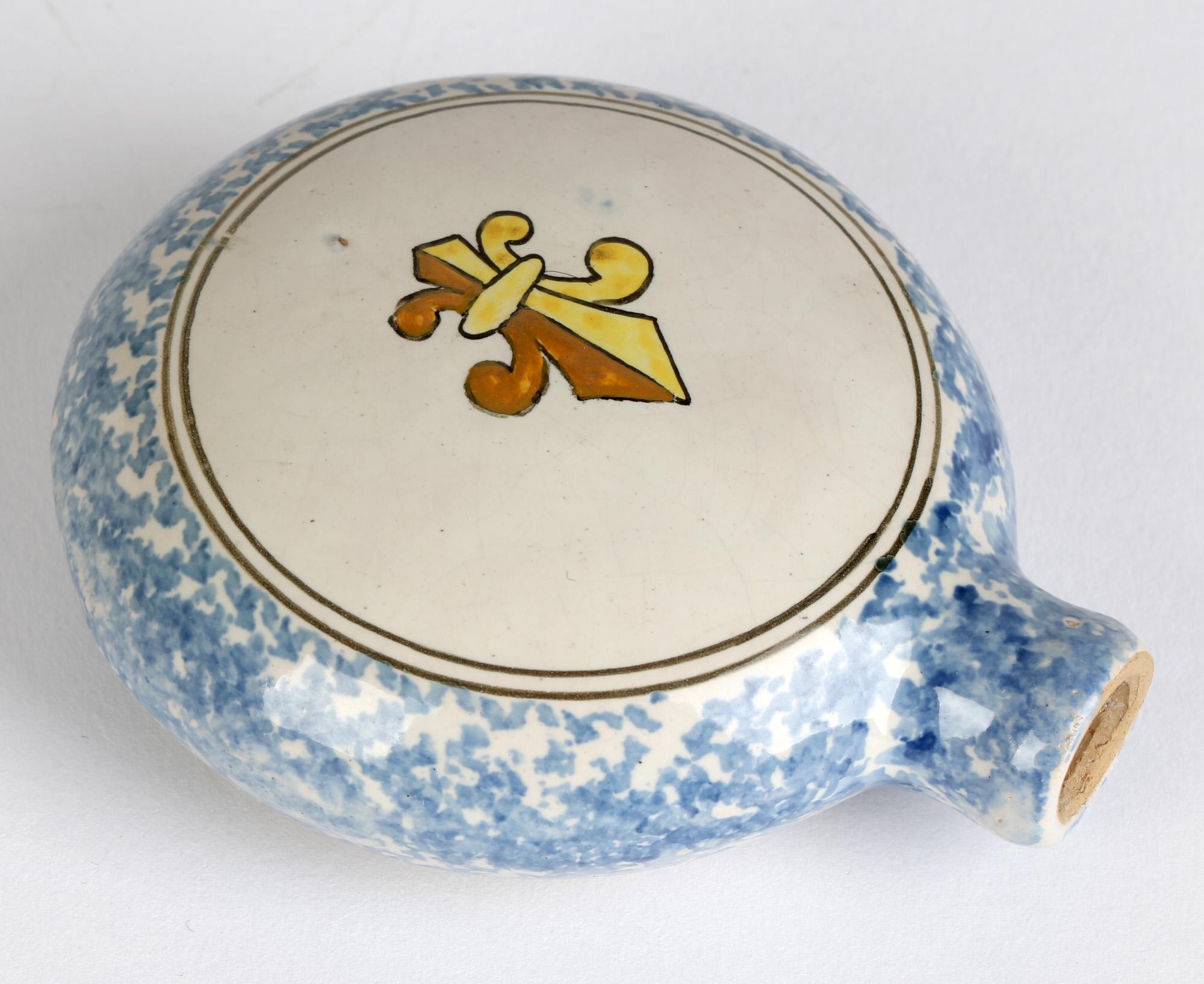 French Provincial Quimper French Hand Painted Faience Pottery Flask For Sale