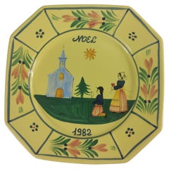 Quimper Noel 1982 Christmas Plate with Breton Peasant Figures in a Spiritual Set