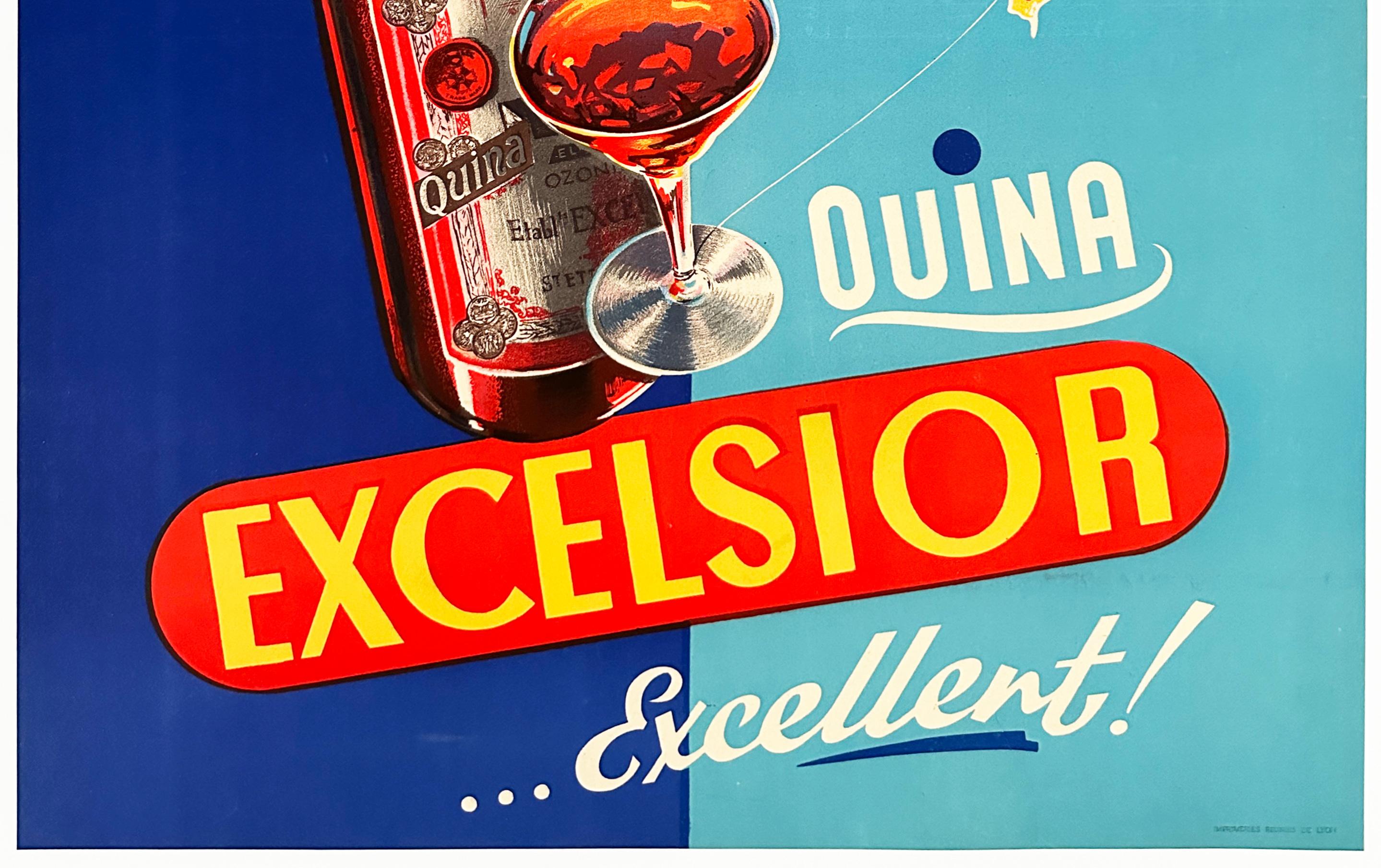 20th Century Quina Excelsior 1950s French Alcohol Advertising Poster, Kalischer For Sale