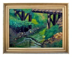 Vintage Bridge Over Mountain Stream Landscape