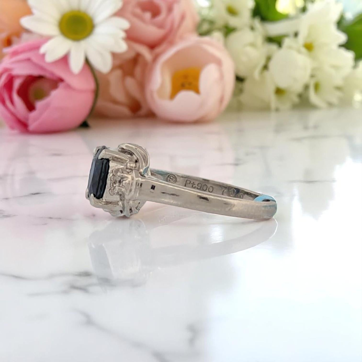 Modern Quincy  Platinum Ring with 1 ct Oval Natural Sapphire & .40 ctw Natural Diamond For Sale