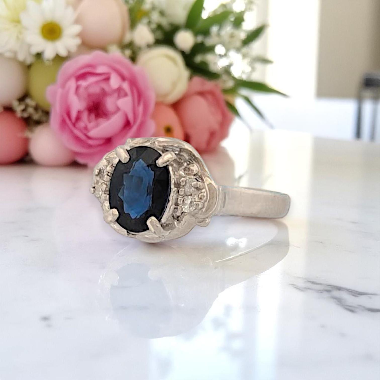 Oval Cut Quincy  Platinum Ring with 1 ct Oval Natural Sapphire & .40 ctw Natural Diamond For Sale