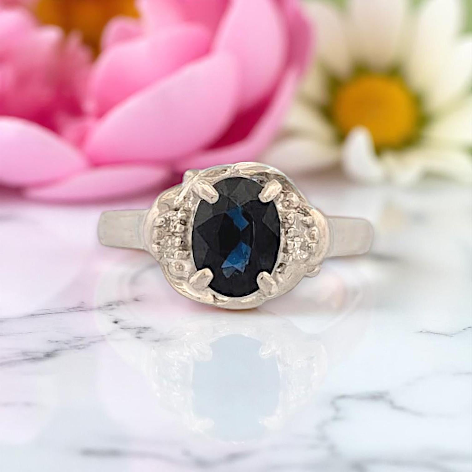 Quincy  Platinum Ring with 1 ct Oval Natural Sapphire & .40 ctw Natural Diamond In New Condition For Sale In Greeneville, TN