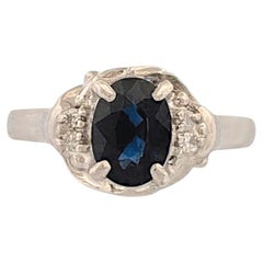 Antique Quincy  Platinum Ring with 1 ct Oval Natural Sapphire & .40 ctw Natural Diamond