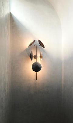 Quilla - 5 Point Wall Sconce, Hammered Nickel Plated Steel, Frosted Glass