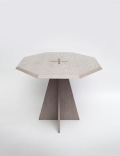 Quinde Side Table, Large, Cerused Oak with Patinated Brass