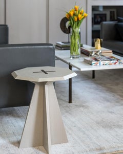 Quinde Side Table, Small, Cerused Oak with Patinated Brass