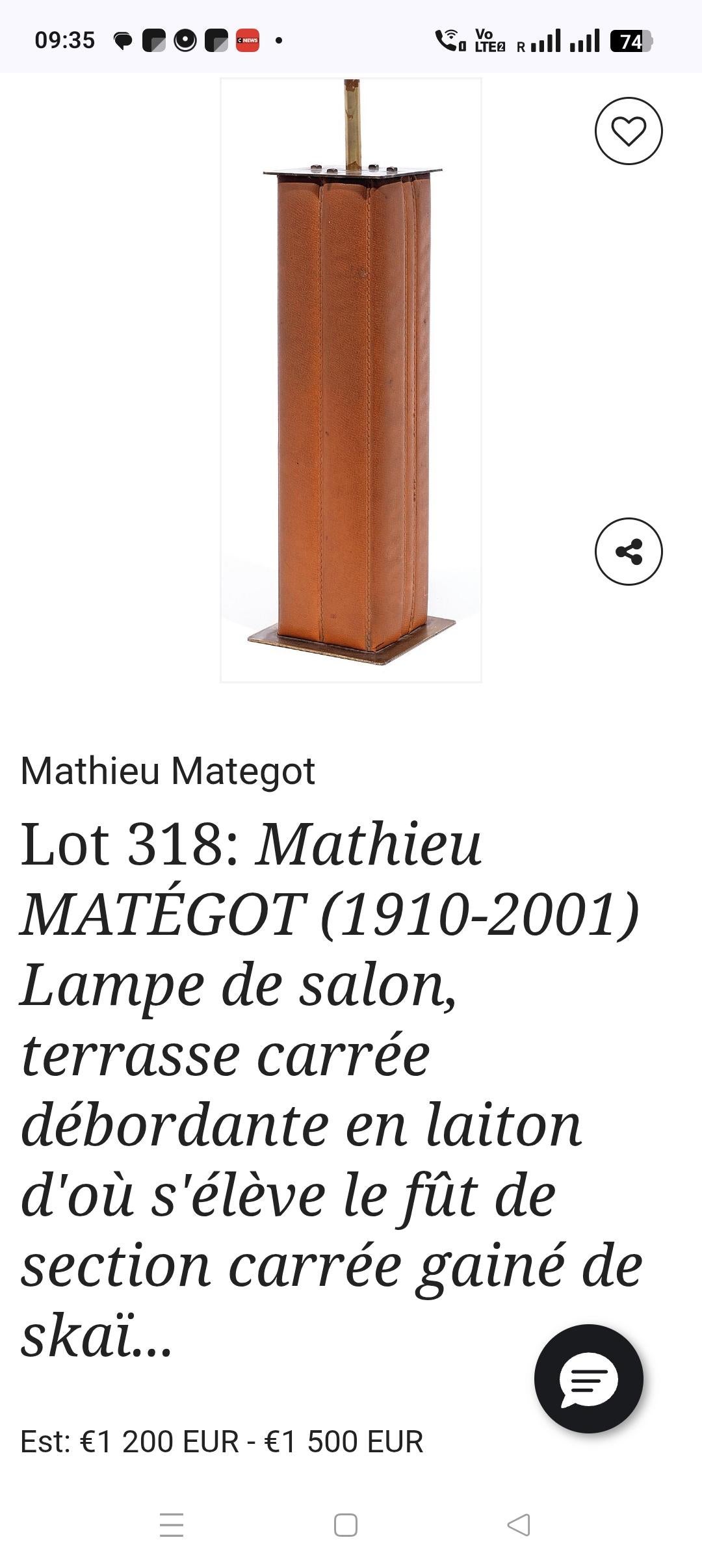 Lampe de table en moleskine et laiton d'inspiration Quinet - France 1970's en vente 2