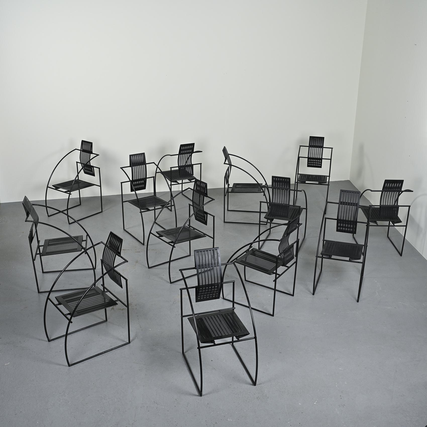 Price per SKU

Chair model 605 also known as Quinta by the Italian designer Mario Botta, 

Black lacquered steel structure, seat and back in black perforated sheet steel. 

We have numerous SKUs in stock, condition may slightly vary but we can
