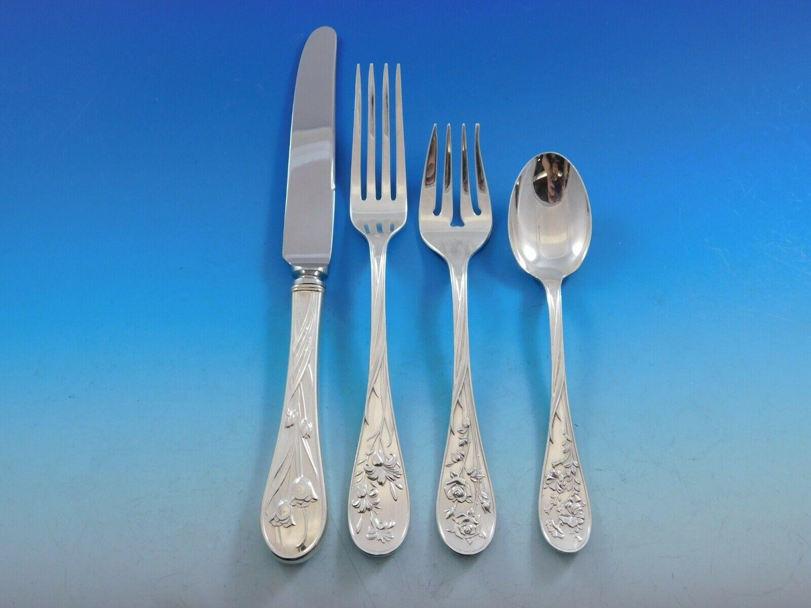Quintessence by Lunt Sterling Silver Flatware Set 8 Service 49 Pieces Floral In Excellent Condition In Big Bend, WI