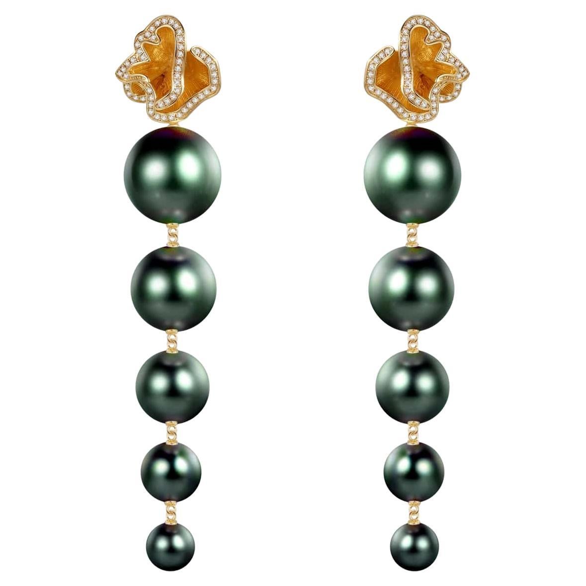 Boucles d'oreilles pendantes Quintessence Flower Top en perles vertes en vente