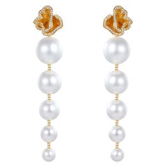 Quintessence Flower Top Swing Pearl Earrings, White