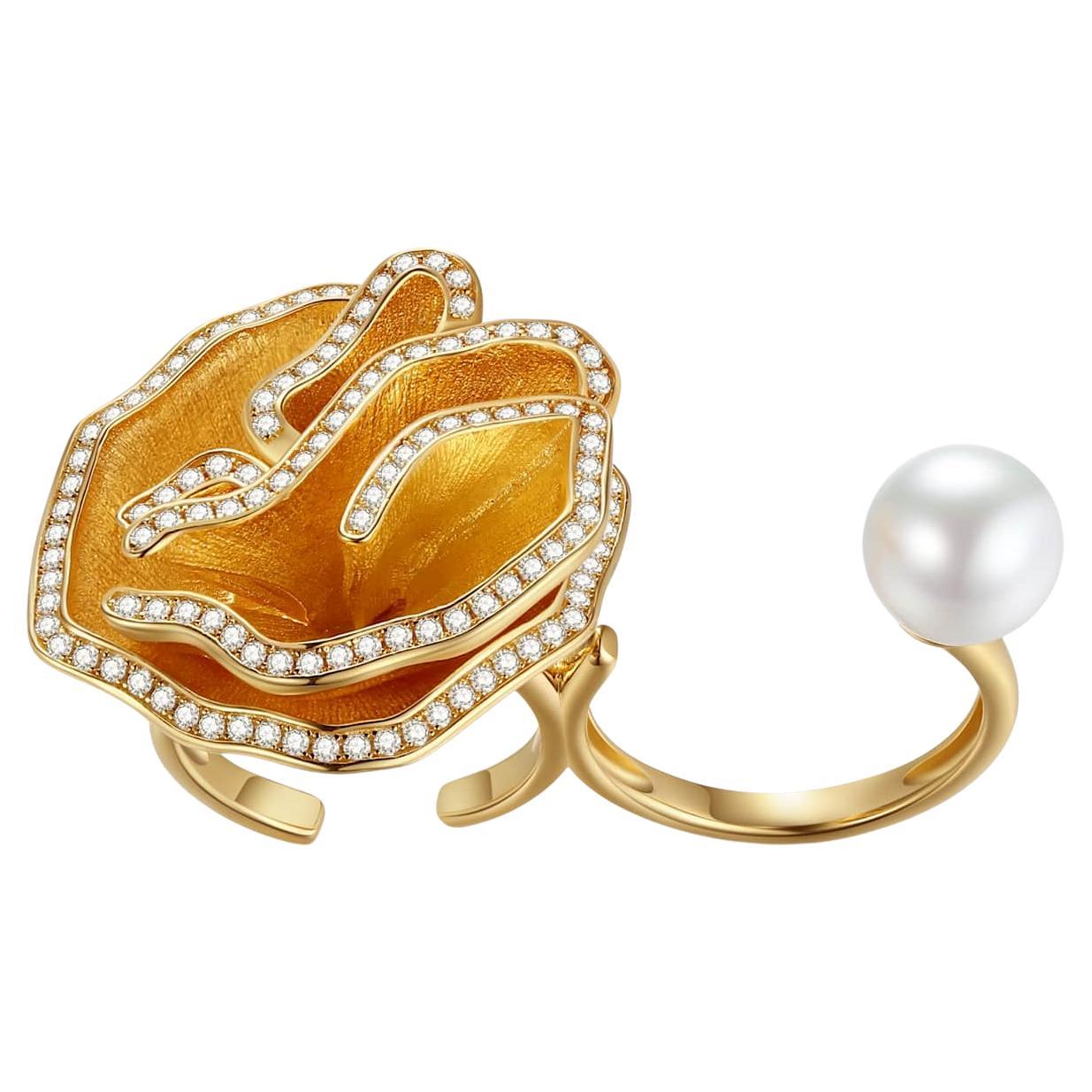 Quintessence Large Flower with Pearl Multiple Open Rings