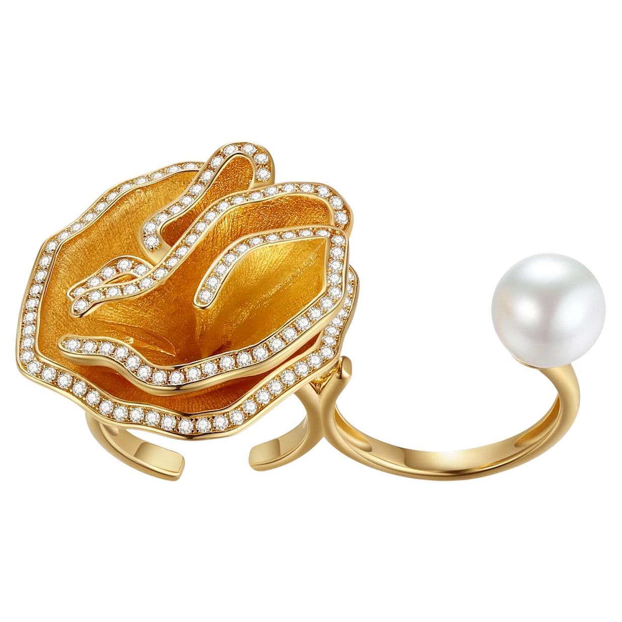Quintessence Große Blume mit Perlen Multiple Offene Ringe im Angebot