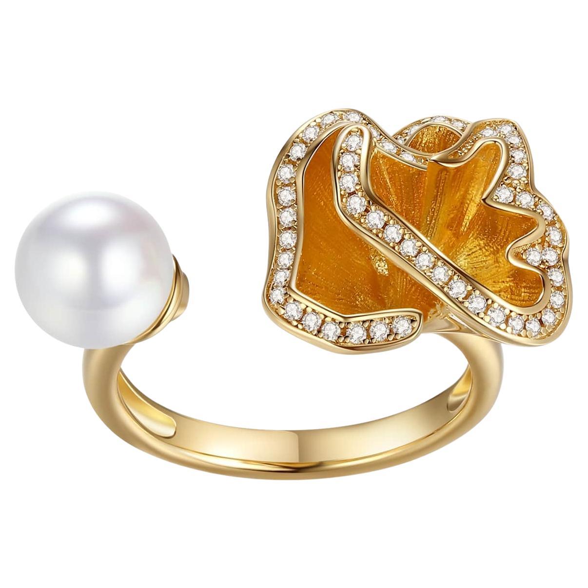Quintessence Small Flower with Pearl Open Ring For Sale