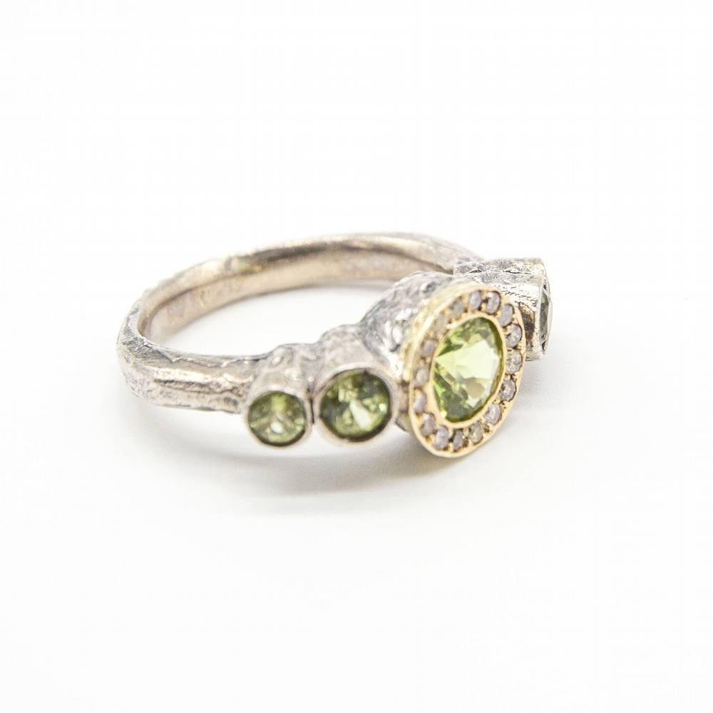 Women's QUINTETO Ring in Yellow Gold, Silver and Diamonds For Sale