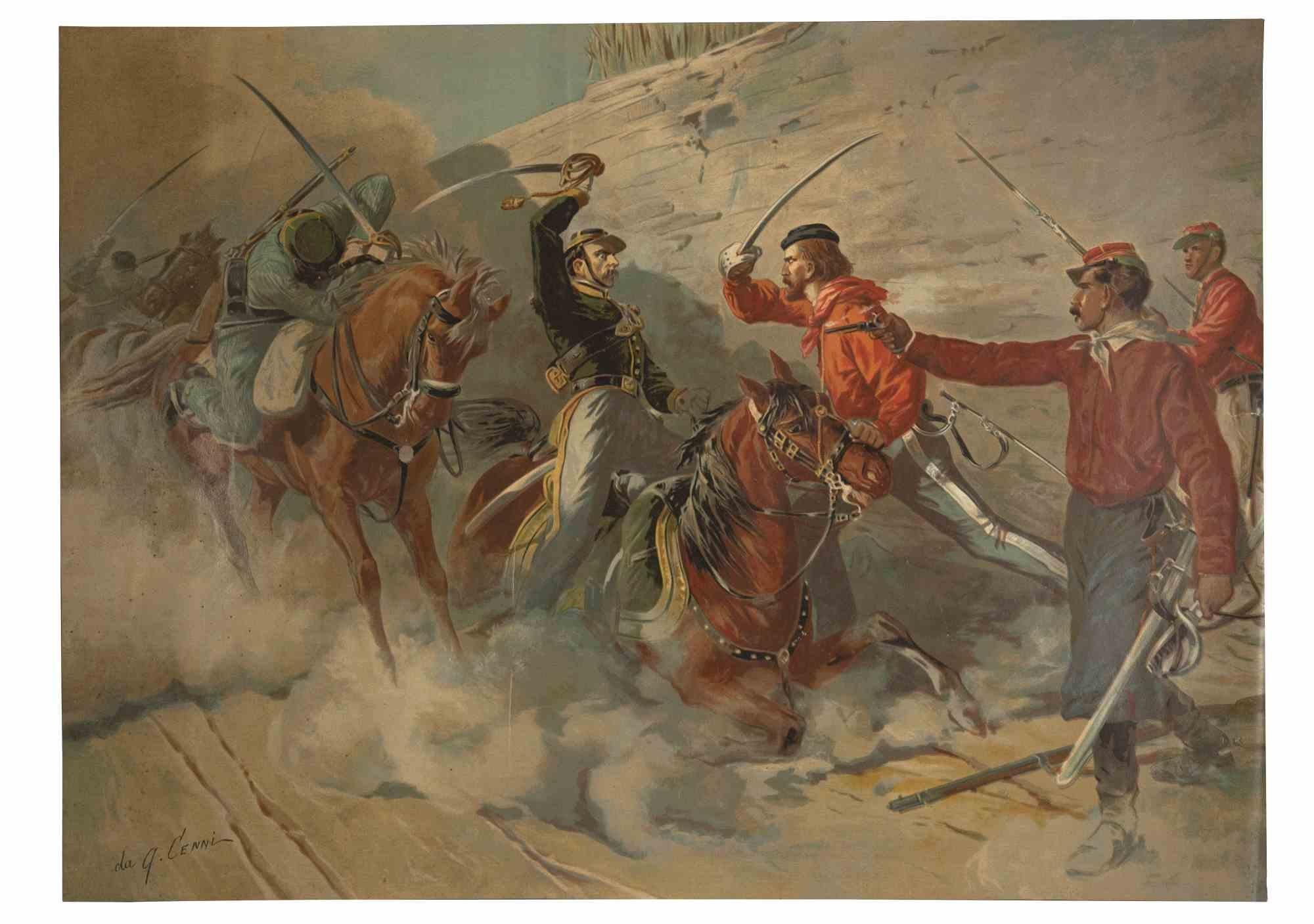 Garibaldinische Soldaten – Originallithographie nach Quinto Cenni – 19. Jahrhundert