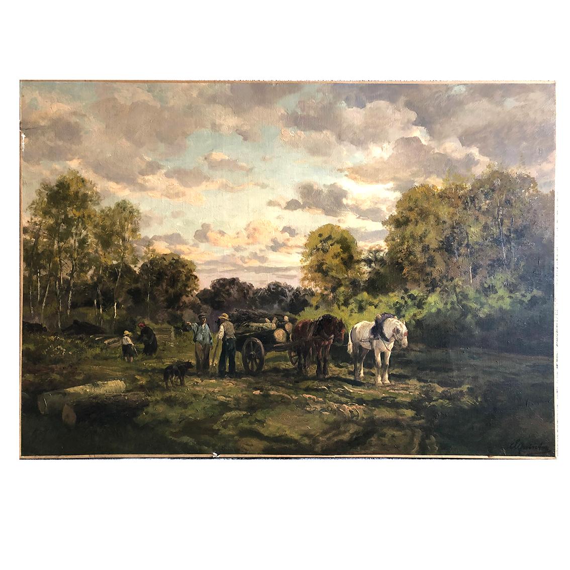 Quinton Clément Landscape Painting - Clément Quinton (1851-1920), grande huile sur toile “Forestiers”
