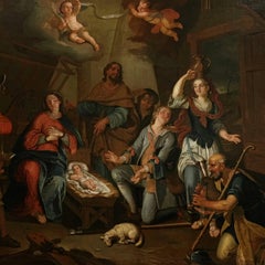 Antique Dutch Painting, Quirinus Van Amelsfoort 1760-1820 Birth of Jesus Christ