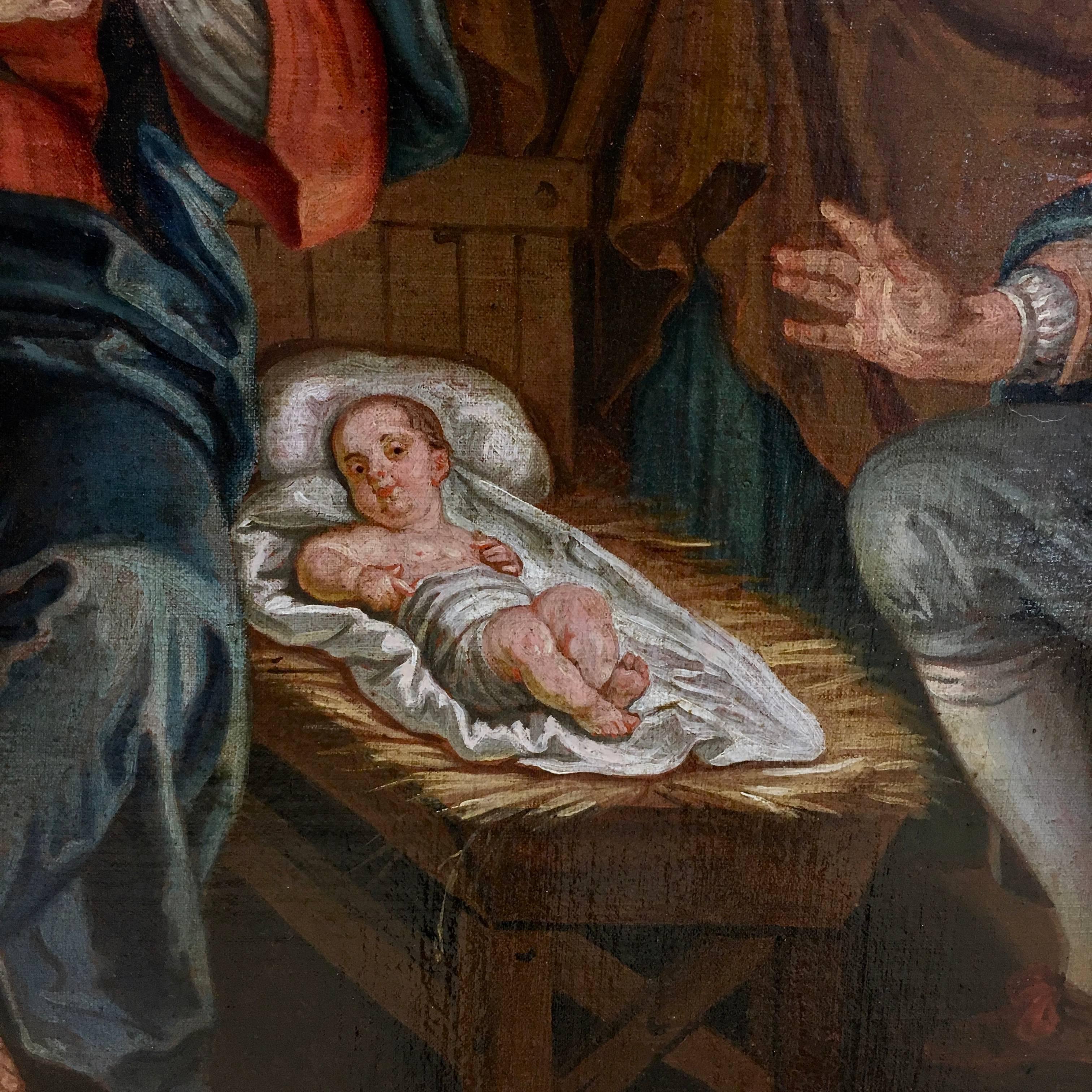 Baroque Antique Dutch Painting, Quirinus Van Amelsfoort 1760-1820 Birth of Jesus Christ 