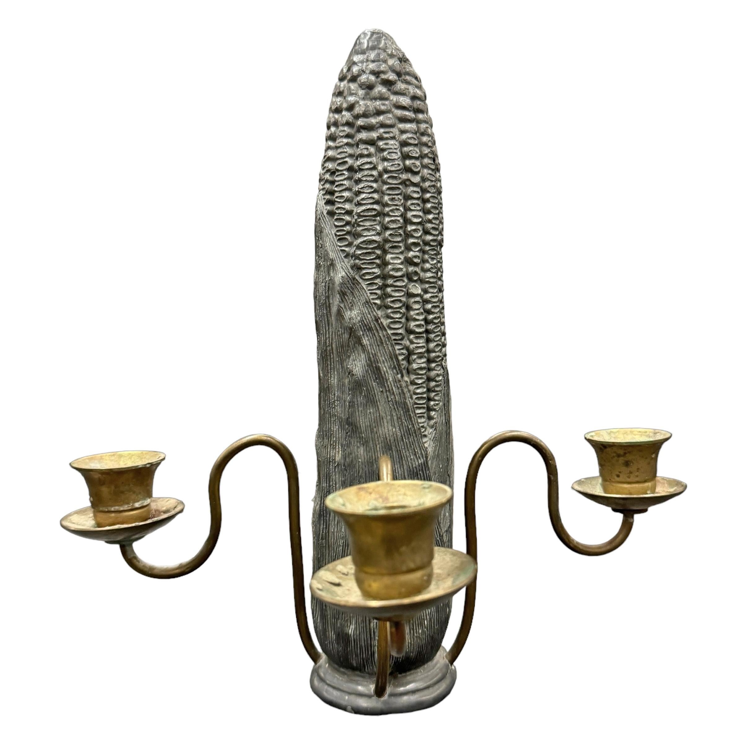 Quirky 20th Century American Pewter Corncob Candelabra In Good Condition For Sale In Chicago, IL