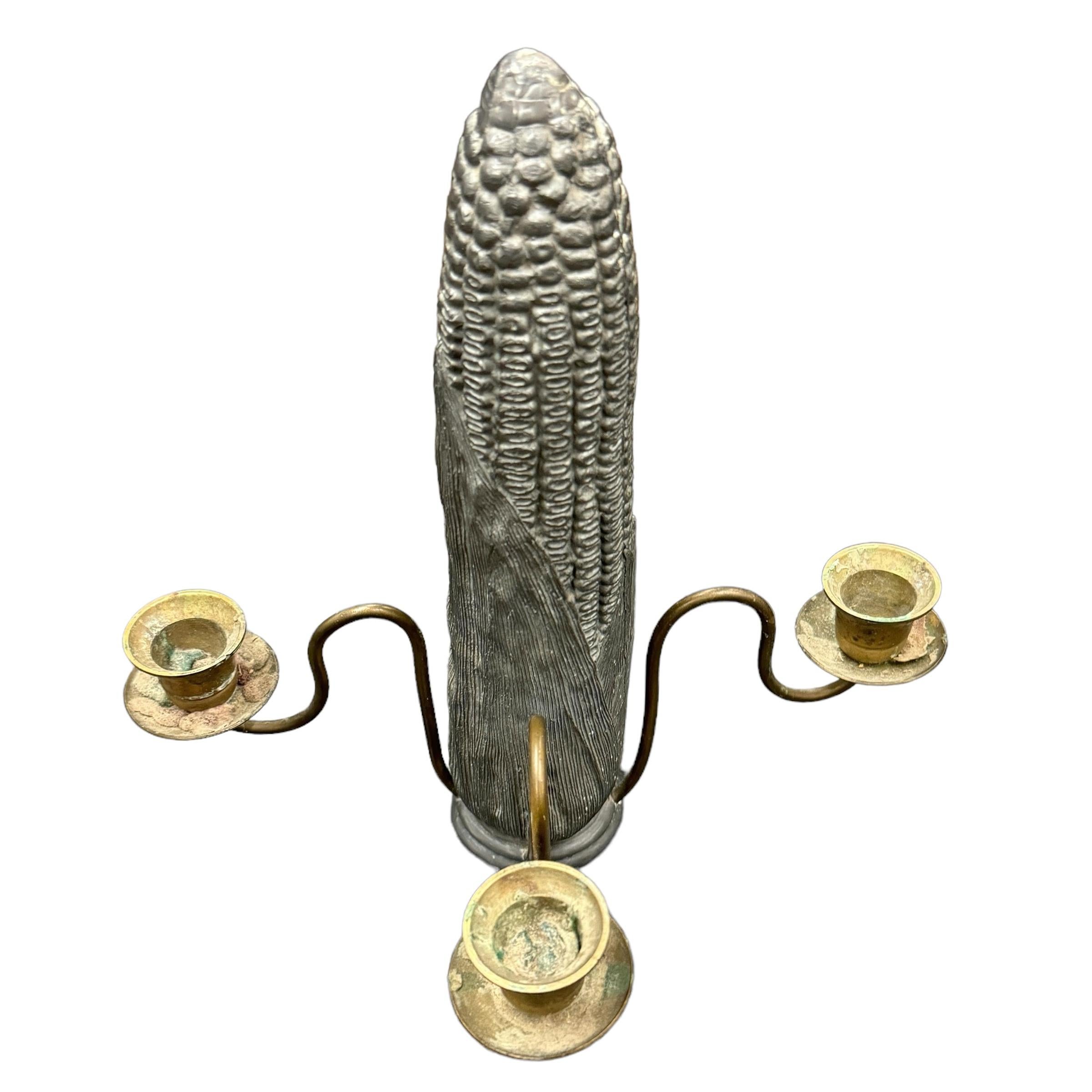 Quirky 20th Century American Pewter Corncob Candelabra For Sale 1