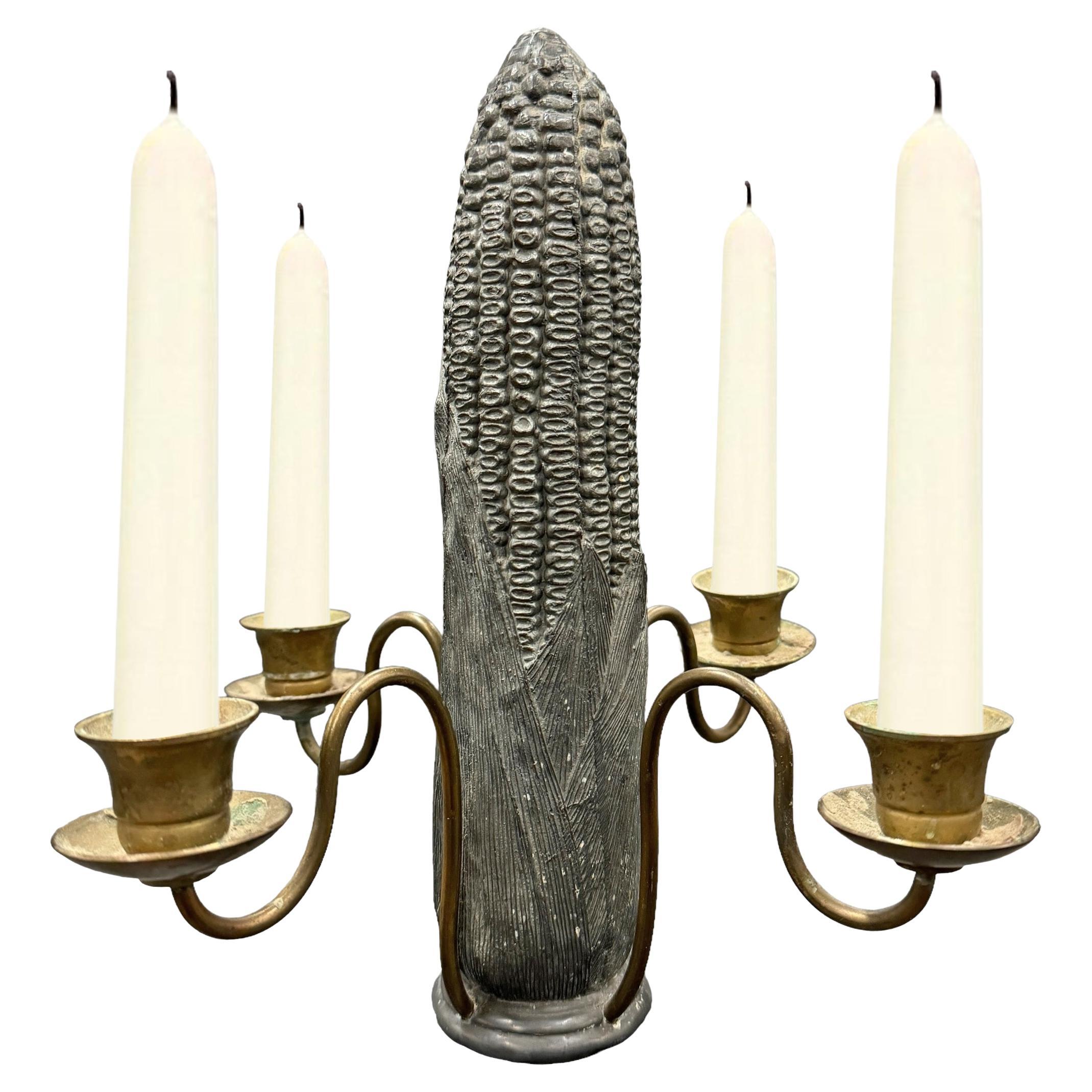 Quirky 20th Century American Pewter Corncob Candelabra For Sale