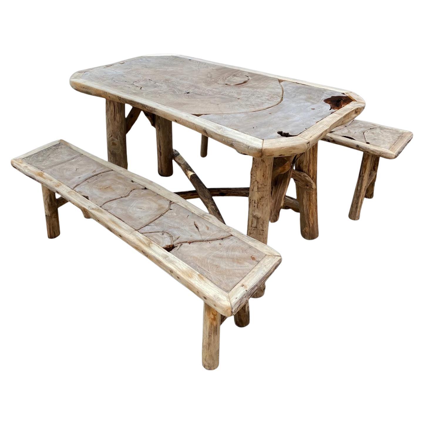 Quirky 20th Century Driftwood and Olive Wood Garden Furniture Set