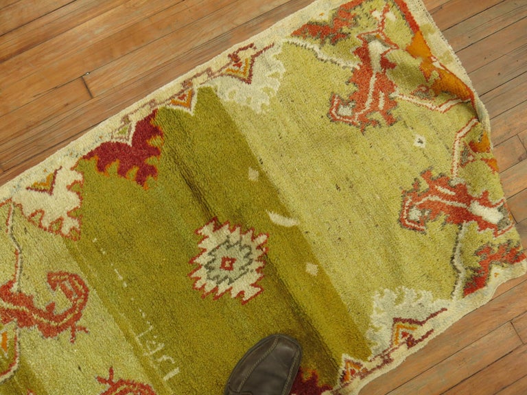 Quirky 20th Century Green Color Turkish Anatolian Wool Rug For Sale at